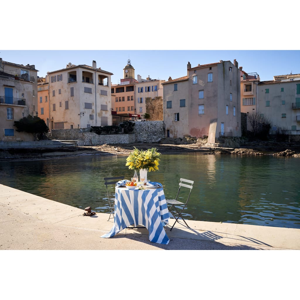Couleur Nature St. Tropez Tablecloth - Blue Stripes - 59" x 59"