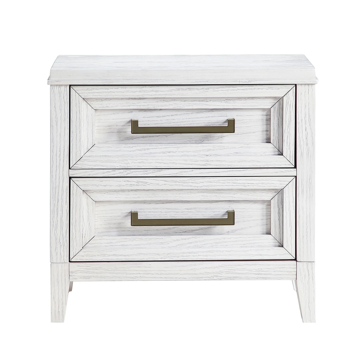 2 Drawers Wooden Nightstand with Bar Drawer Pulls in Distressed White