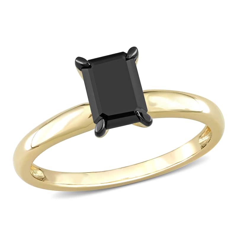 Miadora 1ct TDW Emerald-cut Black Diamond Solitaire Engagement Ring in 14k Yellow Gold