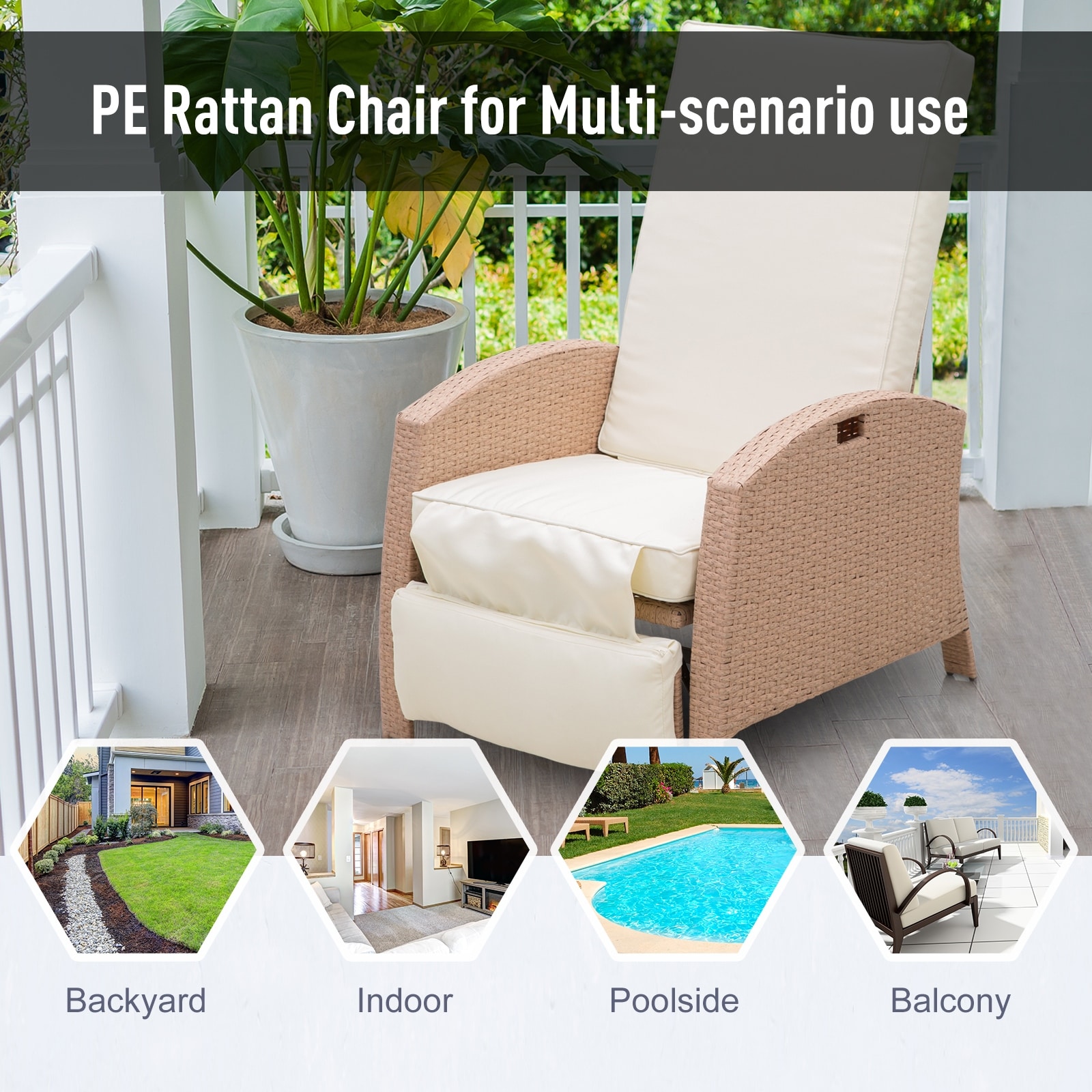 Outsunny outdoor rattan wicker adjustable recliner lounge best sale chair
