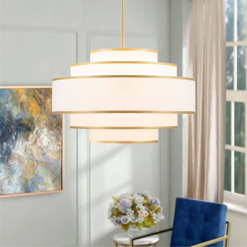 GetLedel 30 in. 7-Light Dimmable Tiered Drum Chandelier - Gold