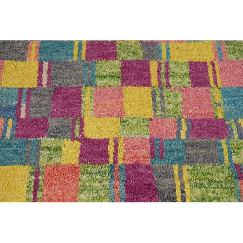 Colorful Checkered Moroccan Oriental Area Rug Handmade Wool Carpet - 6'10" x 10'6"