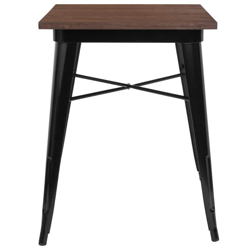 Industrial Steel and Elm Wood Bistro Dining Table - 23.5"W x 23.5"D x 30.25"H