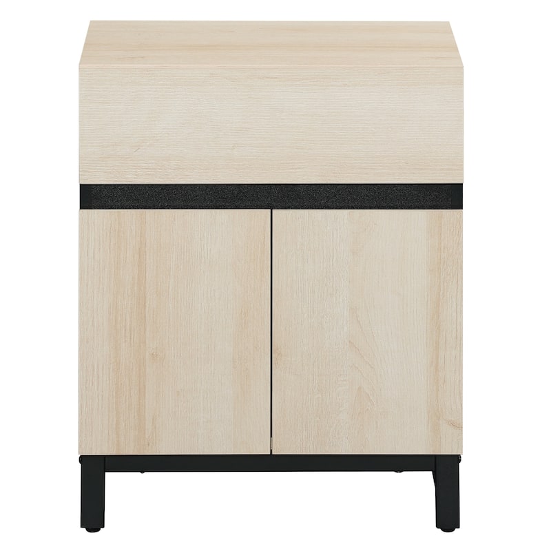 WAMPAT Modern Nightstand with 1 Drawer & 1 Storage Cabinet, Farmhouse Bedside Table with 2 Open Door forBedroom