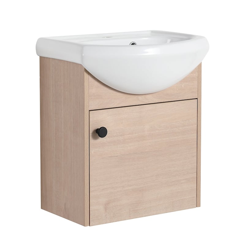 18 inch Wood Wall-Mounted Bathroom Vanity Set with Integrated Ceramic Sink