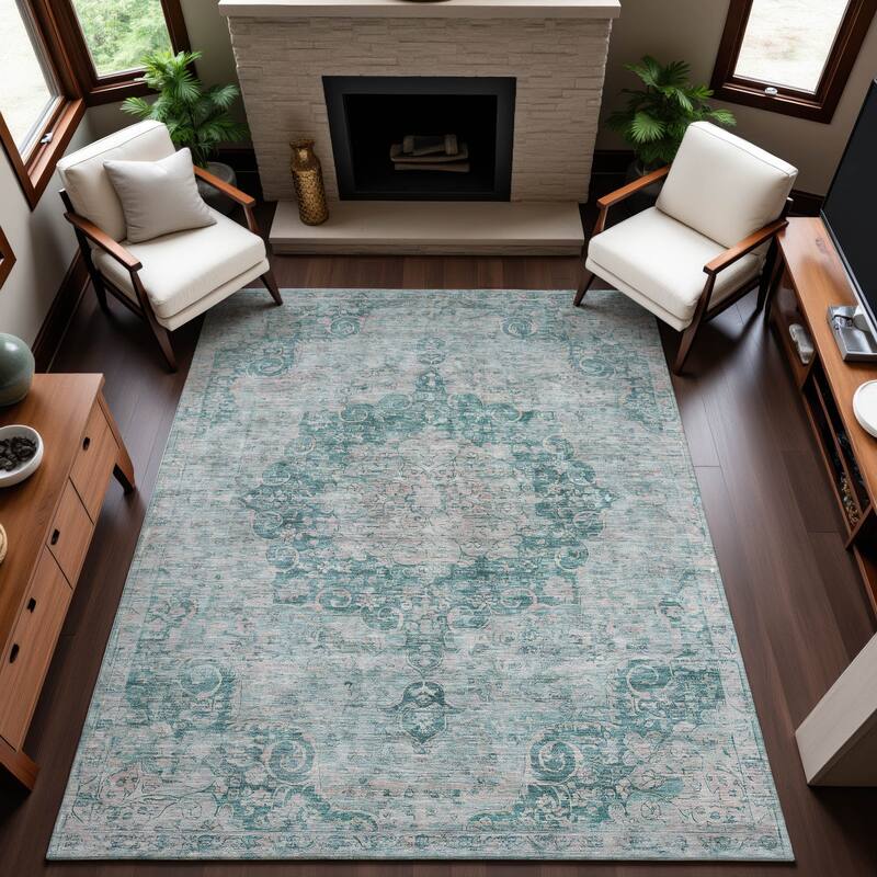 Premium Washable Super Soft Vintage Traditional Mayfield Rug - Teal - 3' x 5'