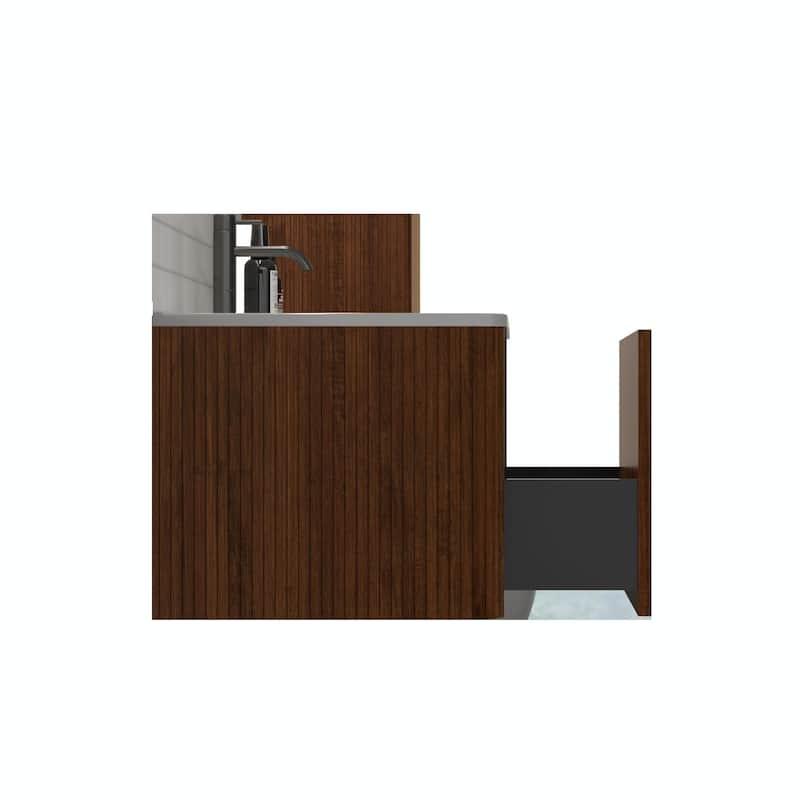 24" Striped Soft White Wall-Mounted Bathroom Vanity