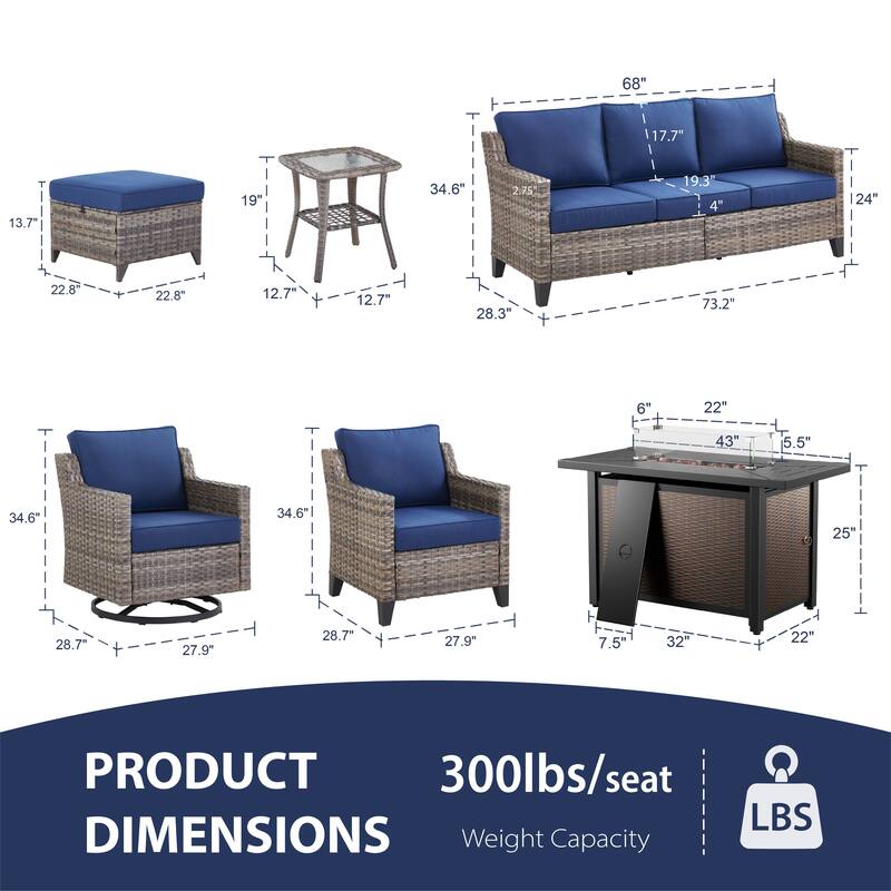 Glissia 9-Piece Gray Wicker Fire Pit Conversation Set with Wicker fire pit