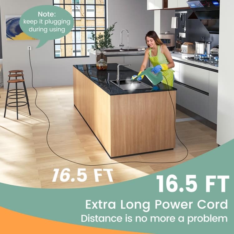 1400W Handheld Steam Cleaner with 14-Piece Accessory Kit and Child Lock - 13" x 5" x 9.5" (L x W x H)