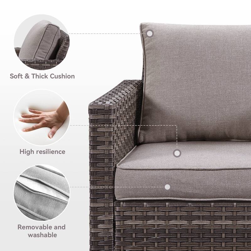Outdoor 3-Seat Patio Wicker Sofa Grey - Grey