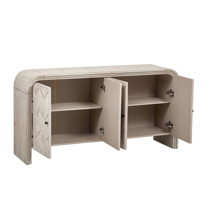 Multi-Functional MDF Sideboard-Handwoven Wood Slat Doors, Tiered Stepped Design & Premium Solid Wood Veneer for Hallways