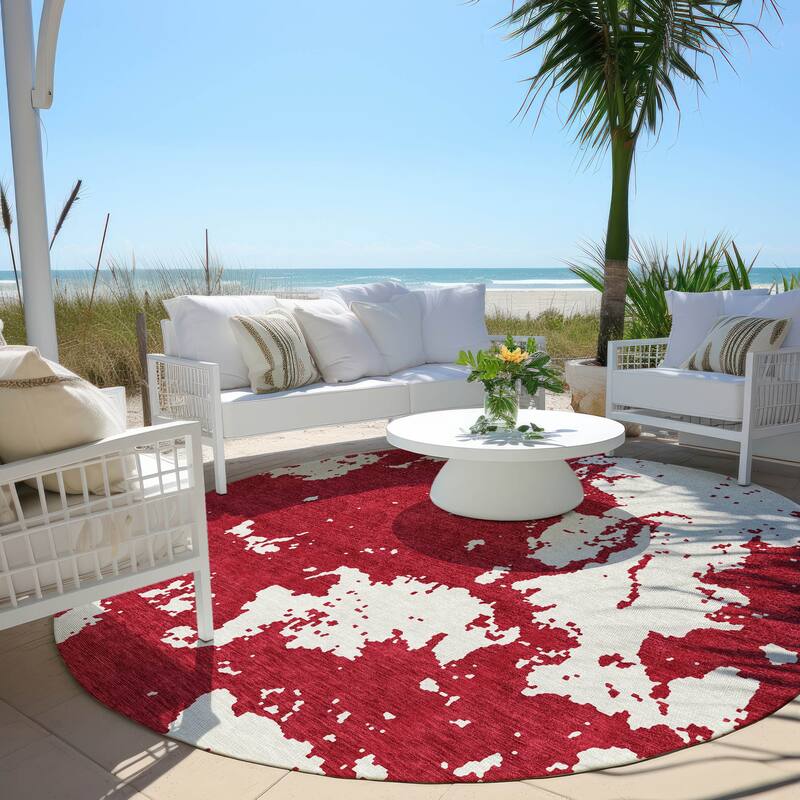 Machine Washable Indoor/ Outdoor Chantille Abstract Rug - Red - 8' x 8'