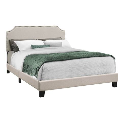 Offex Contemporary Queen Size Linen-Look Bed Frame - Beige