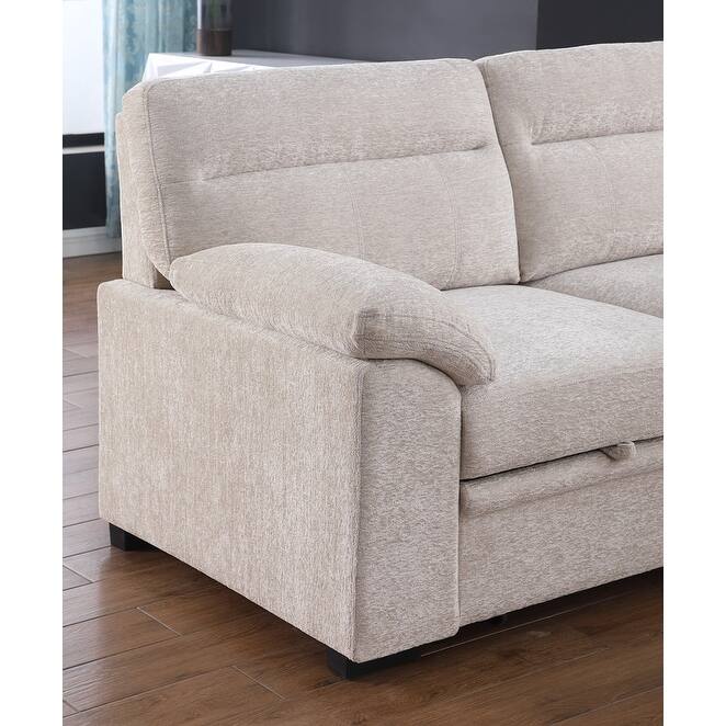 Kipling II 94"W Chenille Fabric Sleeper Sectional Sofa with Right-Facing Chaise, Cupholders, USB Charging port