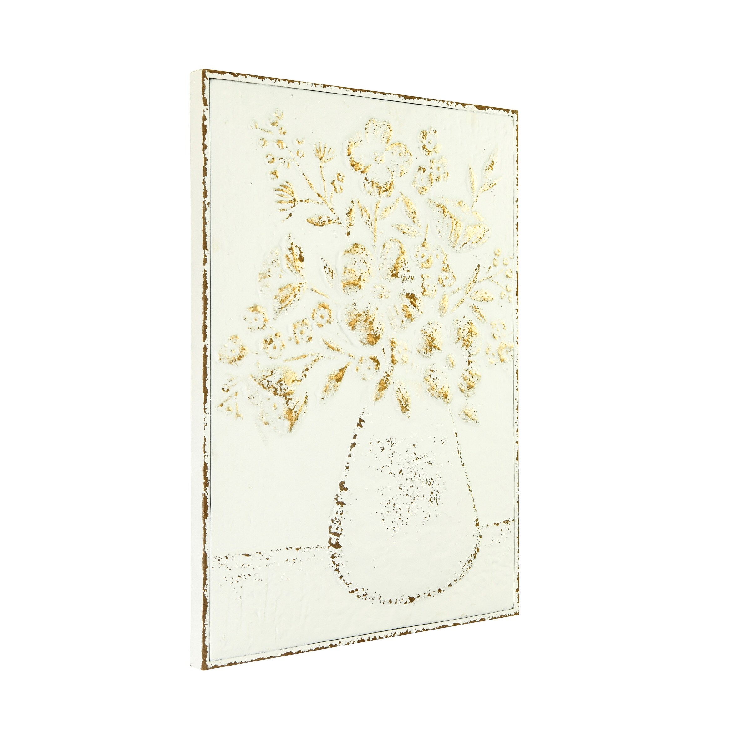 Shop 24 H Embossed Flowers In Vase Distressed Metal Wall Decor