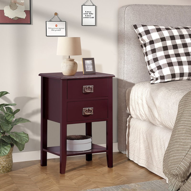 VECELO Modern Nightstands with 2-Drawers and Storage Shelf (Set of 2)