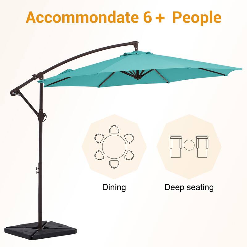 10 ft Steel Crank-lift Cantilever Umbrella With Weighted Base