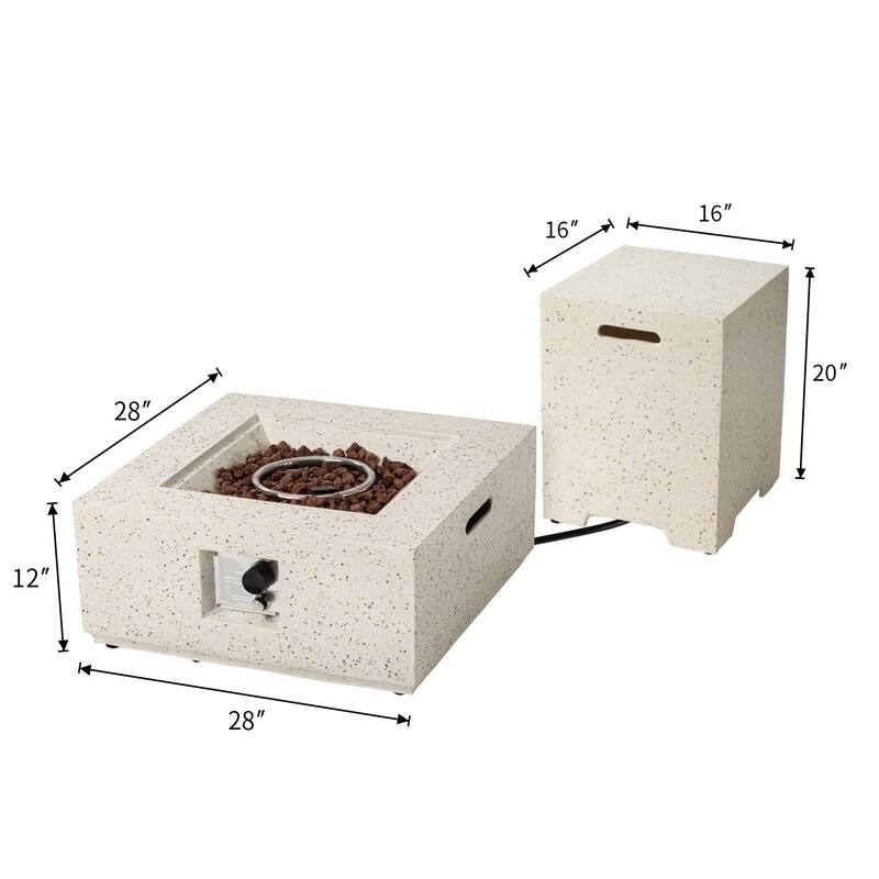 COSIEST 2-Piece Outdoor Square Fire Pit w Tank Cover Table - 28" W x 28" L x 12" H