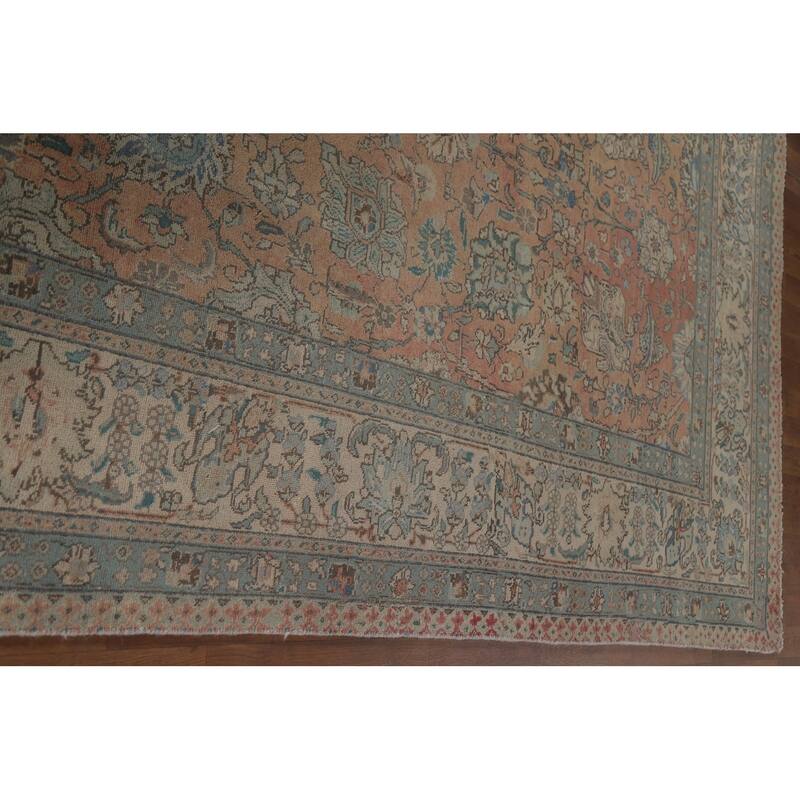 Hand Knotted Oriental 100% Wool Carpet Traditional All-Over Coral Tabriz Area Rug - 12' 4'' X 9' 1''