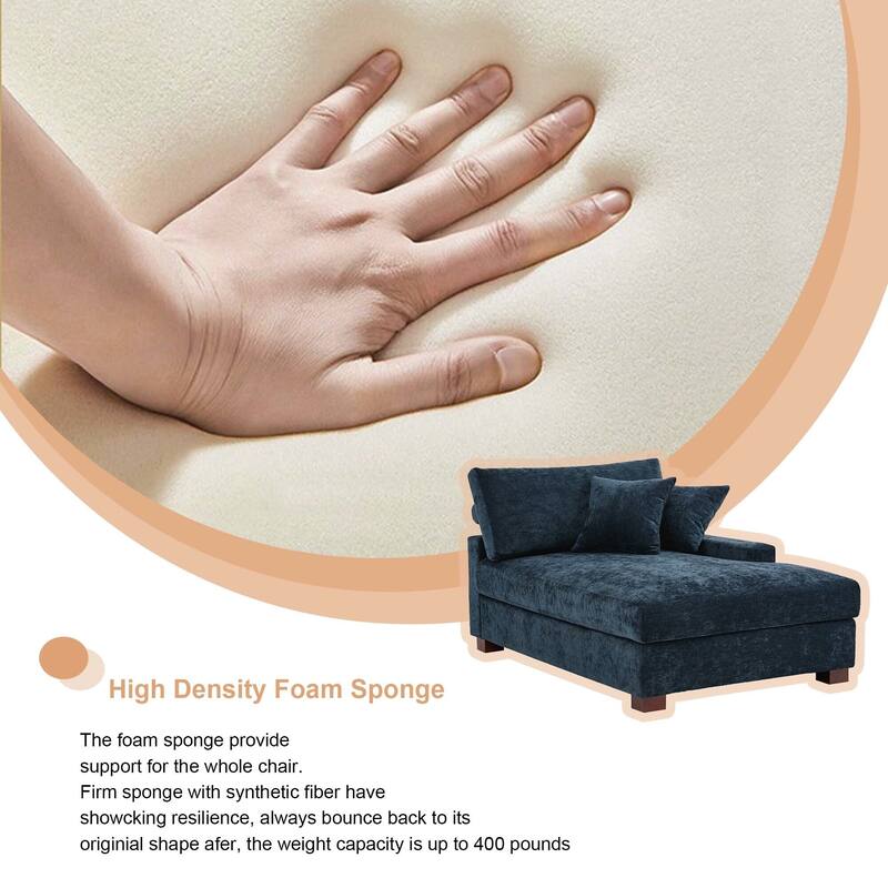 Oversized Chenille Modular Chaise Lounge With Deep Seat