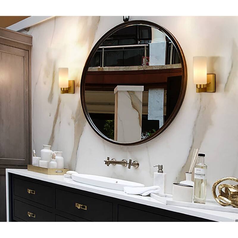 Teano Modern Wall Vanity Light Milky White Cylinder Glass Set of 2