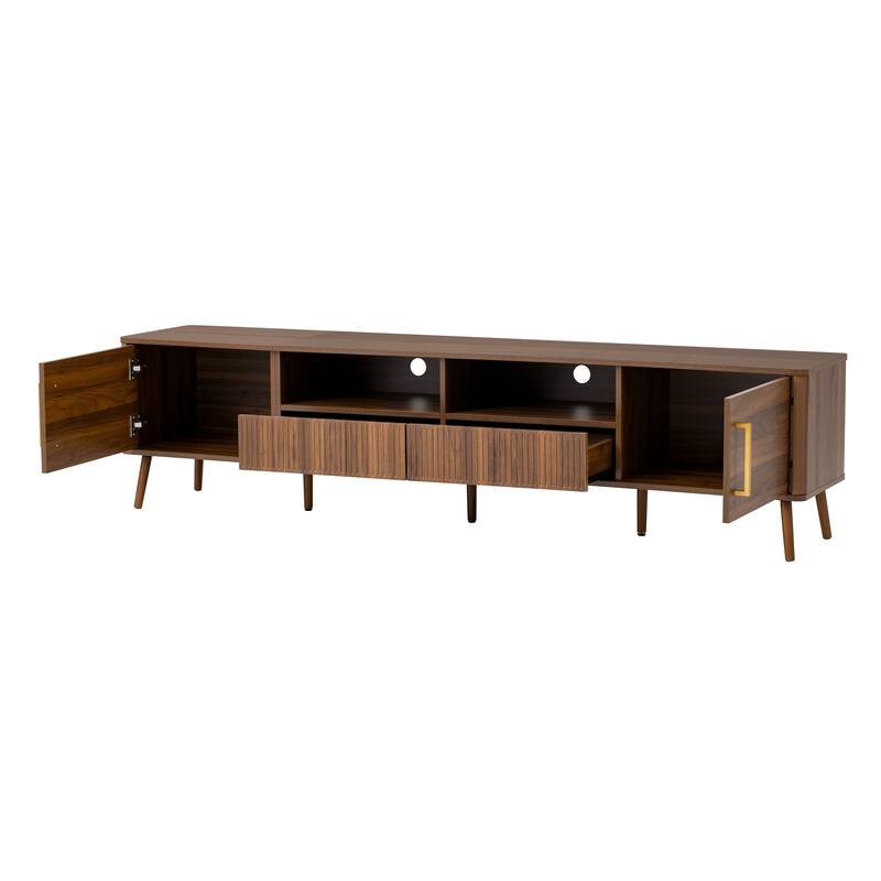Walnut Entertainment Center TV Stand with 2 Drawers, Media Console Sideboard Buffet Cabinet Side Cabinet