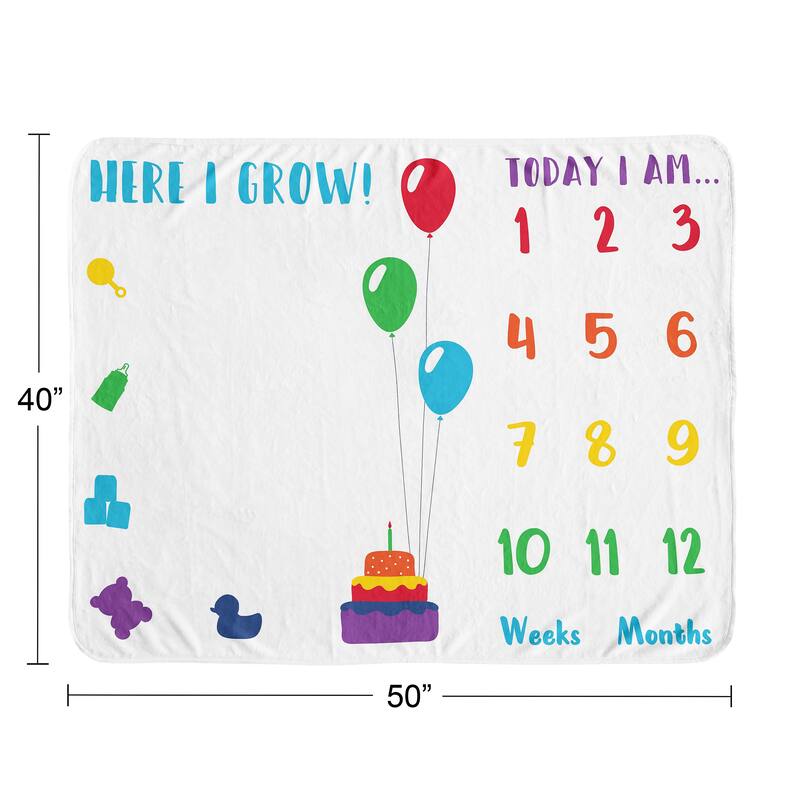 Sweet Jojo Designs Birthday Party Boy Girl Gender Neutral Unisex Baby Monthly Milestone Blanket Rainbow Multicolor Balloons Cake
