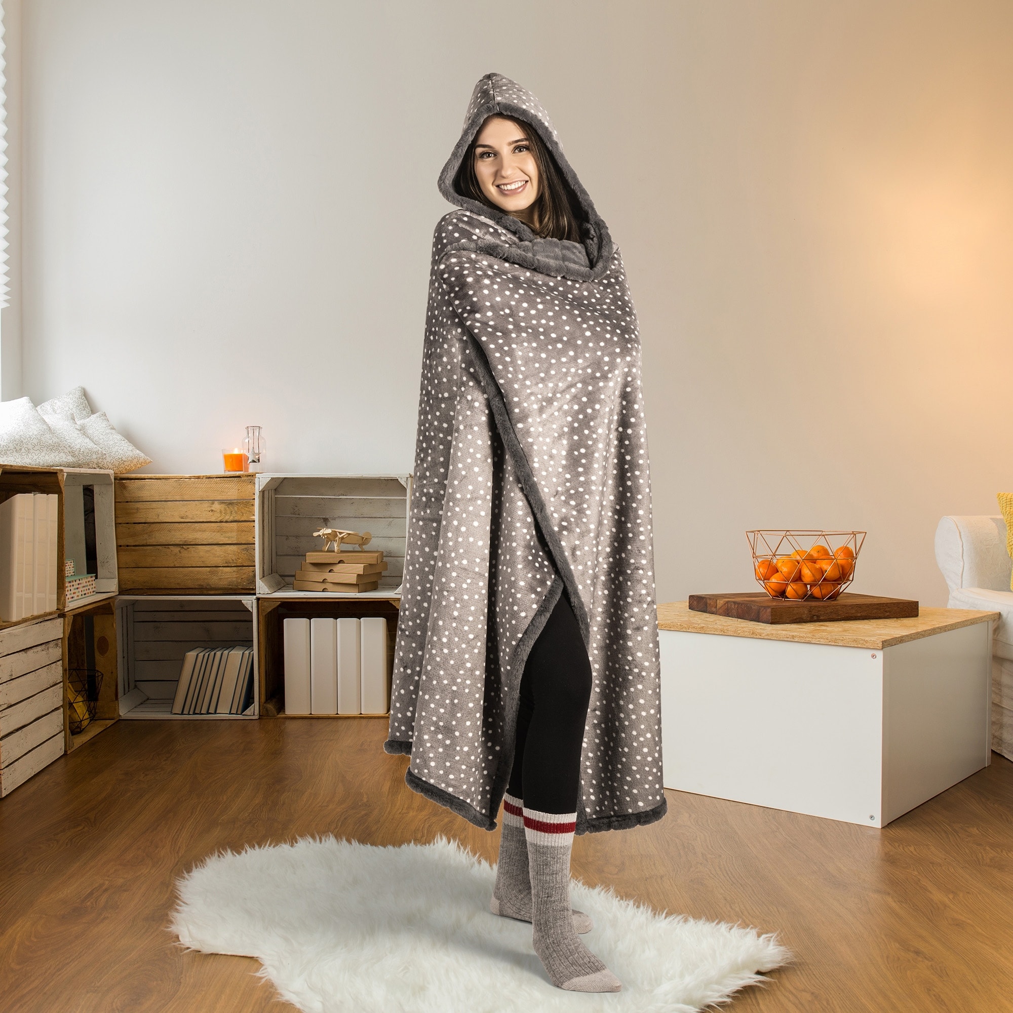 Premium Wearable Hooded Blanket for Adults 65in x 48in Grey Bed Bath Beyond 35304040