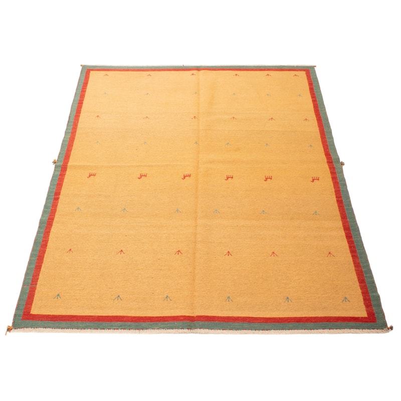 ECARPETGALLERY Flat-Weave Kashkuli Light Orange Wool Tapestry Kilim - 5'5 x 7'5