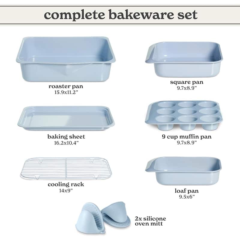 Country Kitchen 8-Piece Bakeware Set, Nonstick Baking Pans & Nesting Baking Sheets, Durable Steel, Grey