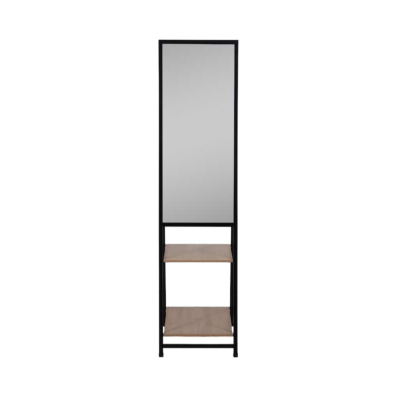 Sagebrook Home 63-inch Standing Mirror With Natural Wood Shelves with Black Frame - 16" x 2" x 63" - Black - 16" x 2" x 63"