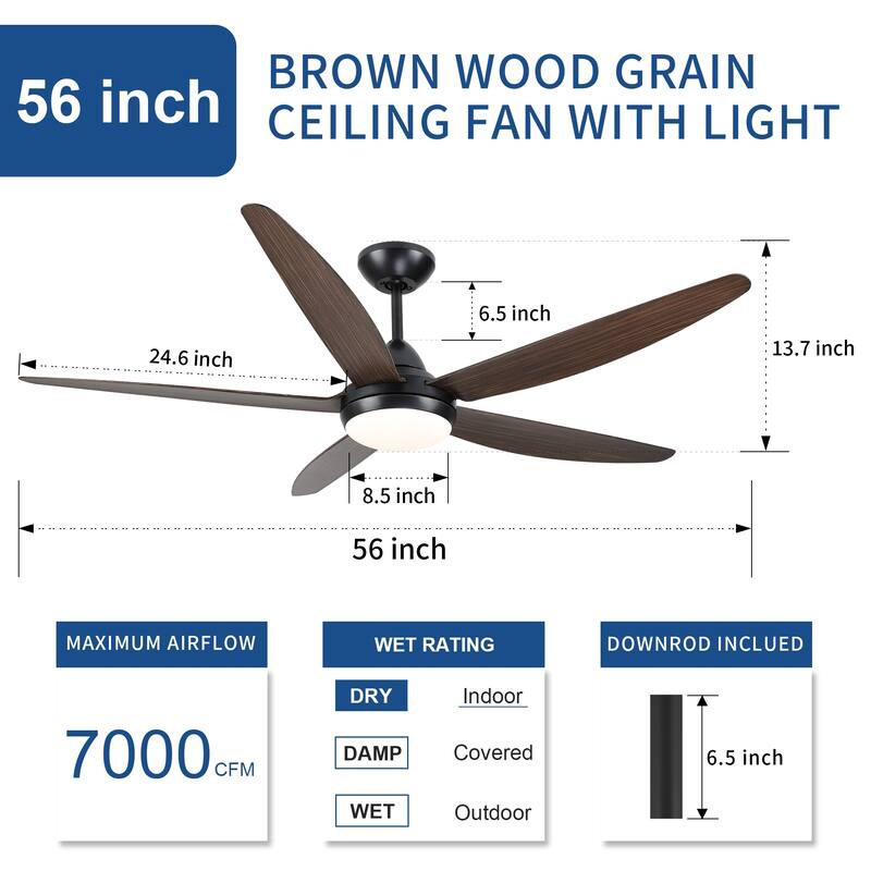 YUHAO 48 in. LED Indoor Matte Black Ceiling Fan with Integrated Light Kit and Remote Control