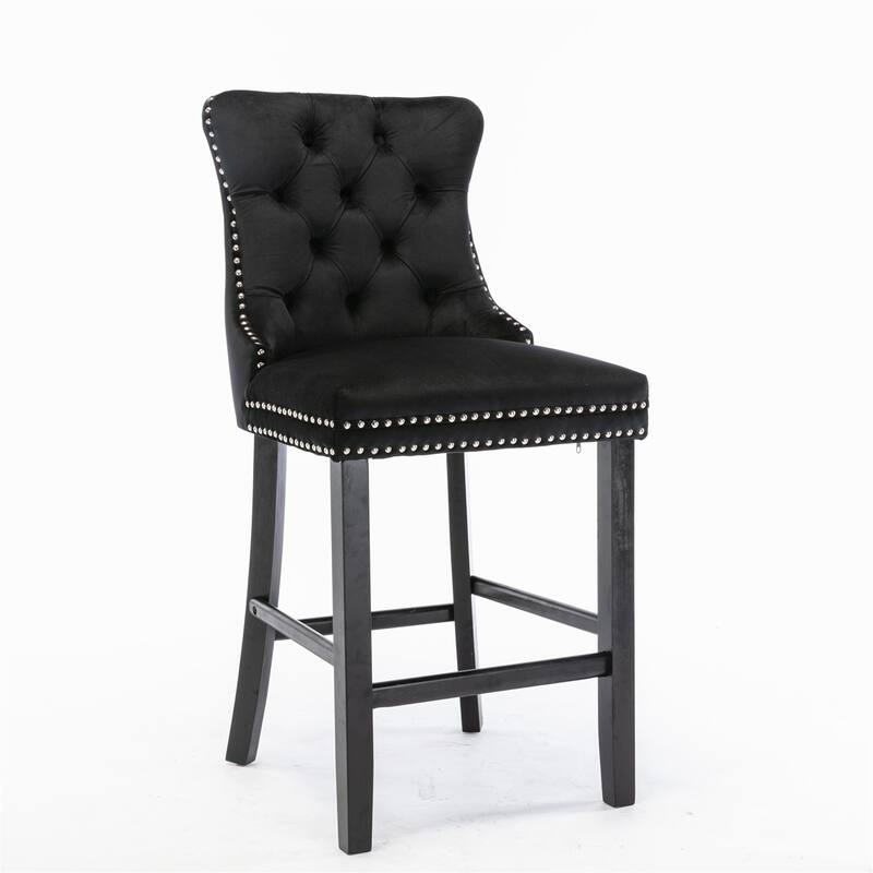 Contemporary Velvet Upholstered Barstools,Set of 2