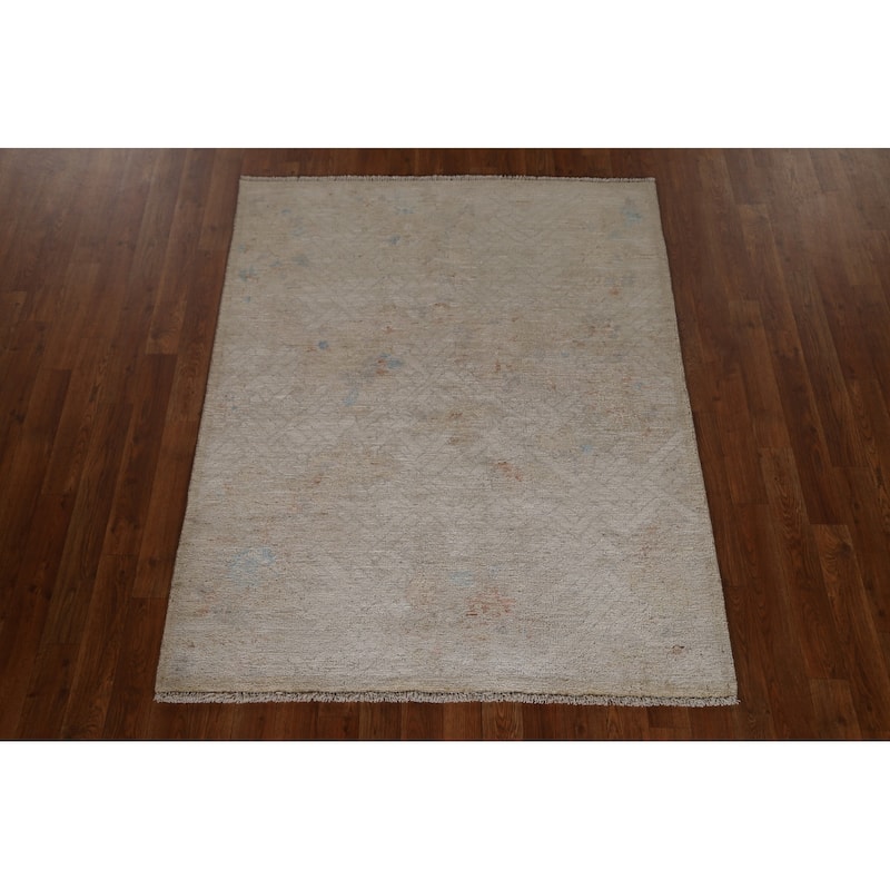 Muted Oushak Turkish Oriental Area Rug Wool Hand-knotted Foyer Carpet - 3'10" x 4'10"