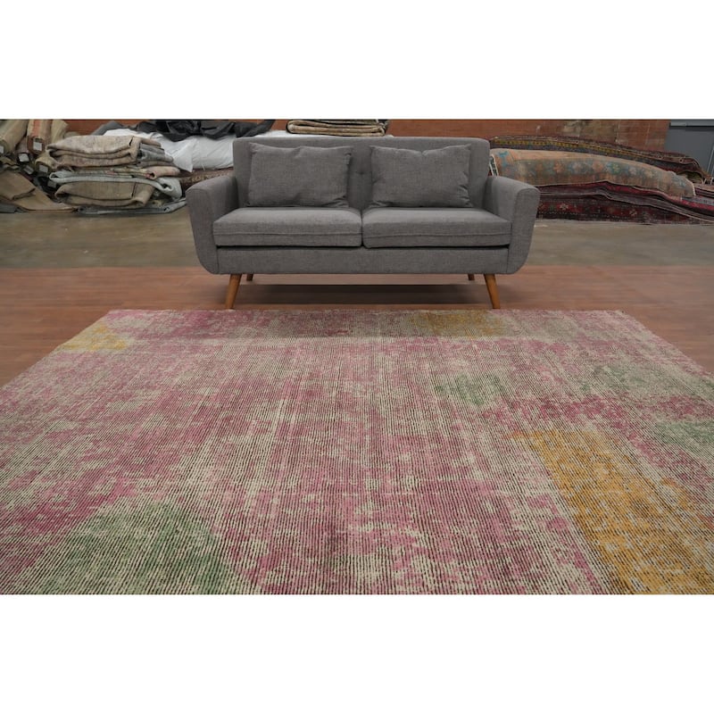 Hand Knotted Oriental Viscose Silk Carpet Modern Abstract Pink Abstract Area Rug - 8' 7'' X 6' 10''