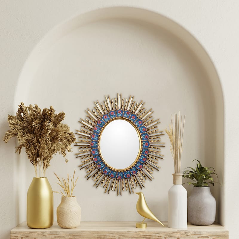 NOVICA Handmade Luxurious Bronze Gilded Reverse-Painted Glass Wall Mirror
