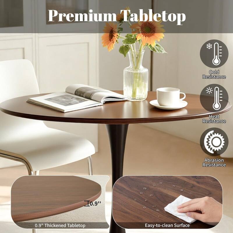 Modern Medieval MDF 24-Inch Tabletop Dining Table, Elegant Tulip Steel Base, Suitable For Kitchen, Dining Room