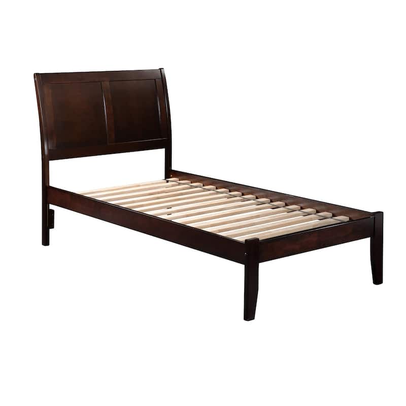 Platform Bed Twin XL - Espresso Finish, Open Footboard, Slats, Modern Bedroom Design