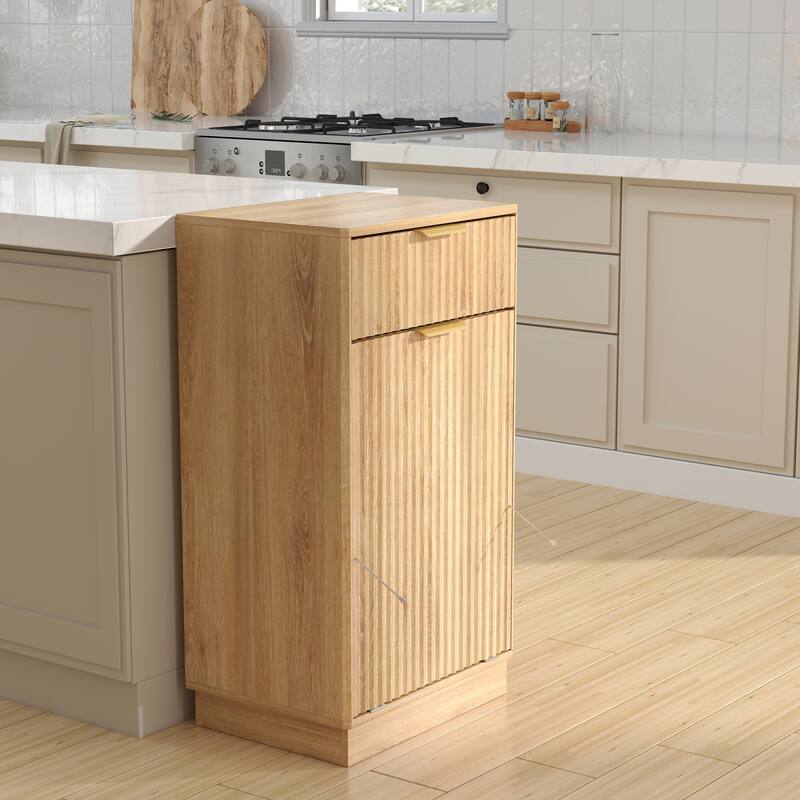 Anmytek 10-Gallon Woodgrain Tilt-Out Trash Can Cabinet with Wave-Textured Drawer for Kitchen,Bathroom