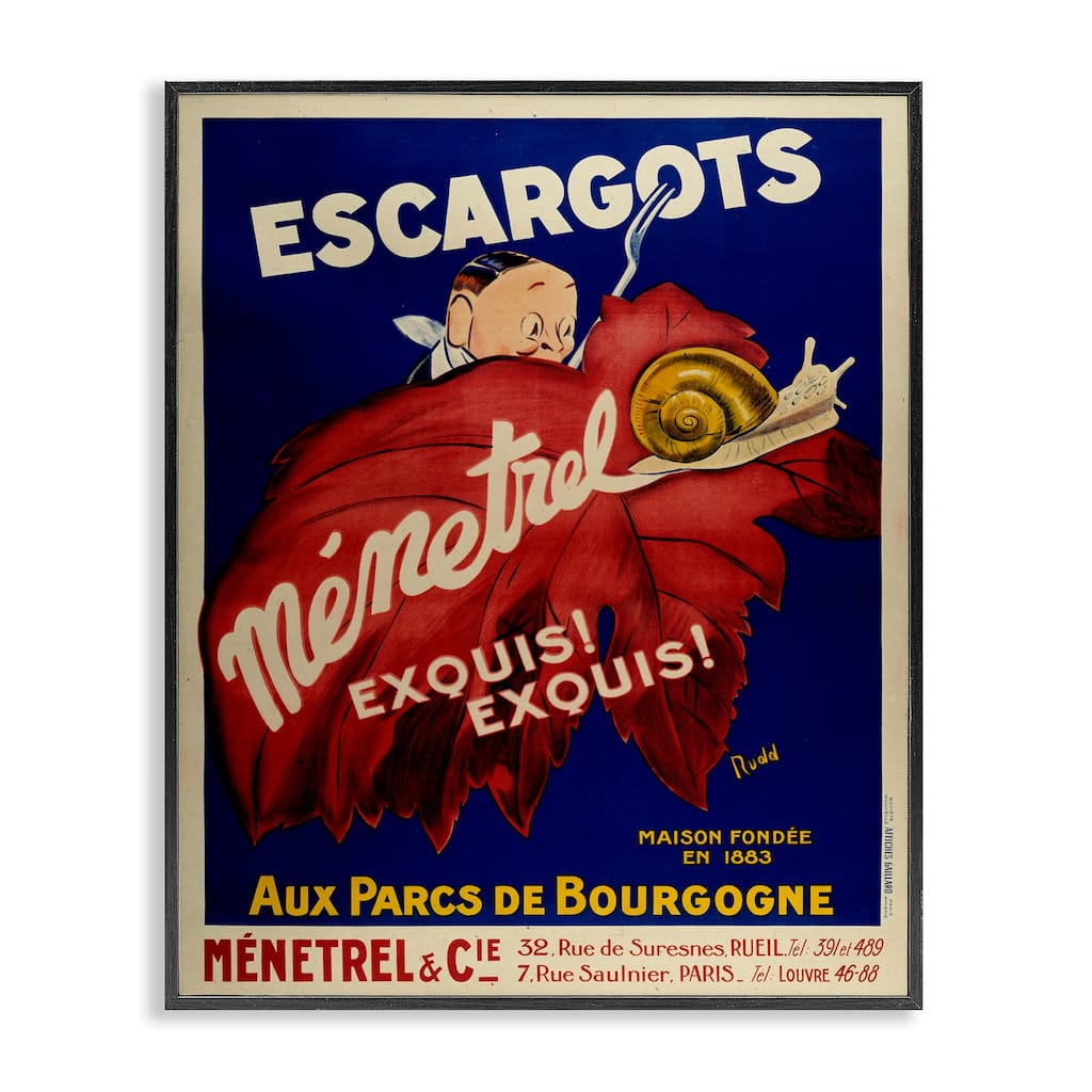 Stupell Vintage Escargots Advertisement Framed Giclee Art Design By Marcus Jules