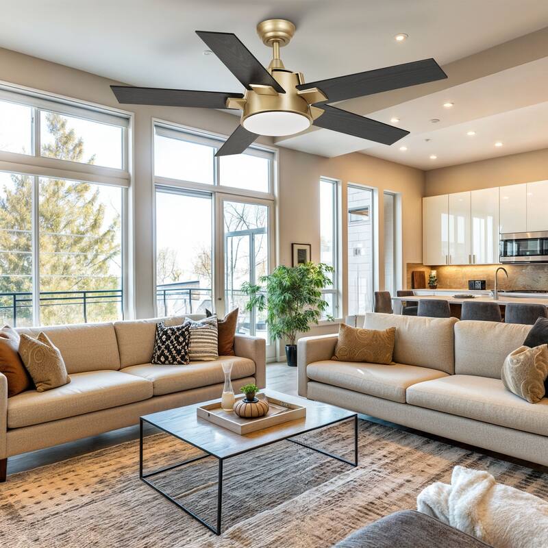 52 Inch Modern Ceiling Fan With Light And Wall Switch Remote