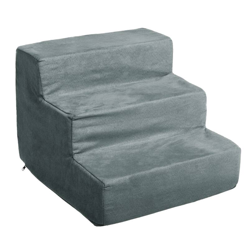 Petmaker 3-Step Pet Stairs with Removable Zippered Microfiber Cover - Gray