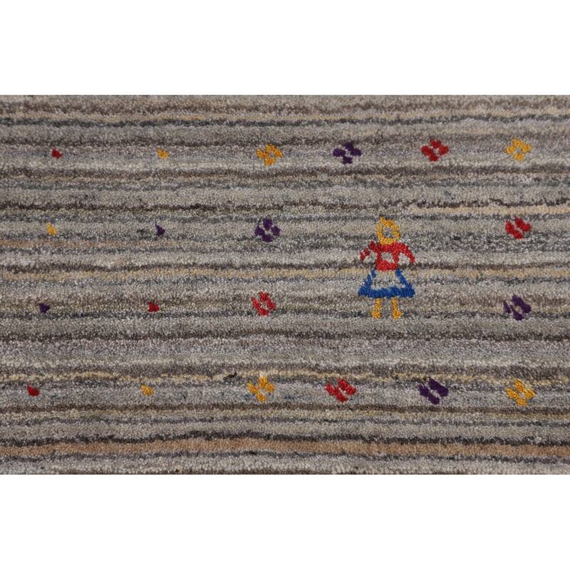 Striped Gabbeh Indian Area Rug Handmade Wool Carpet - 6'0"x 7'11"