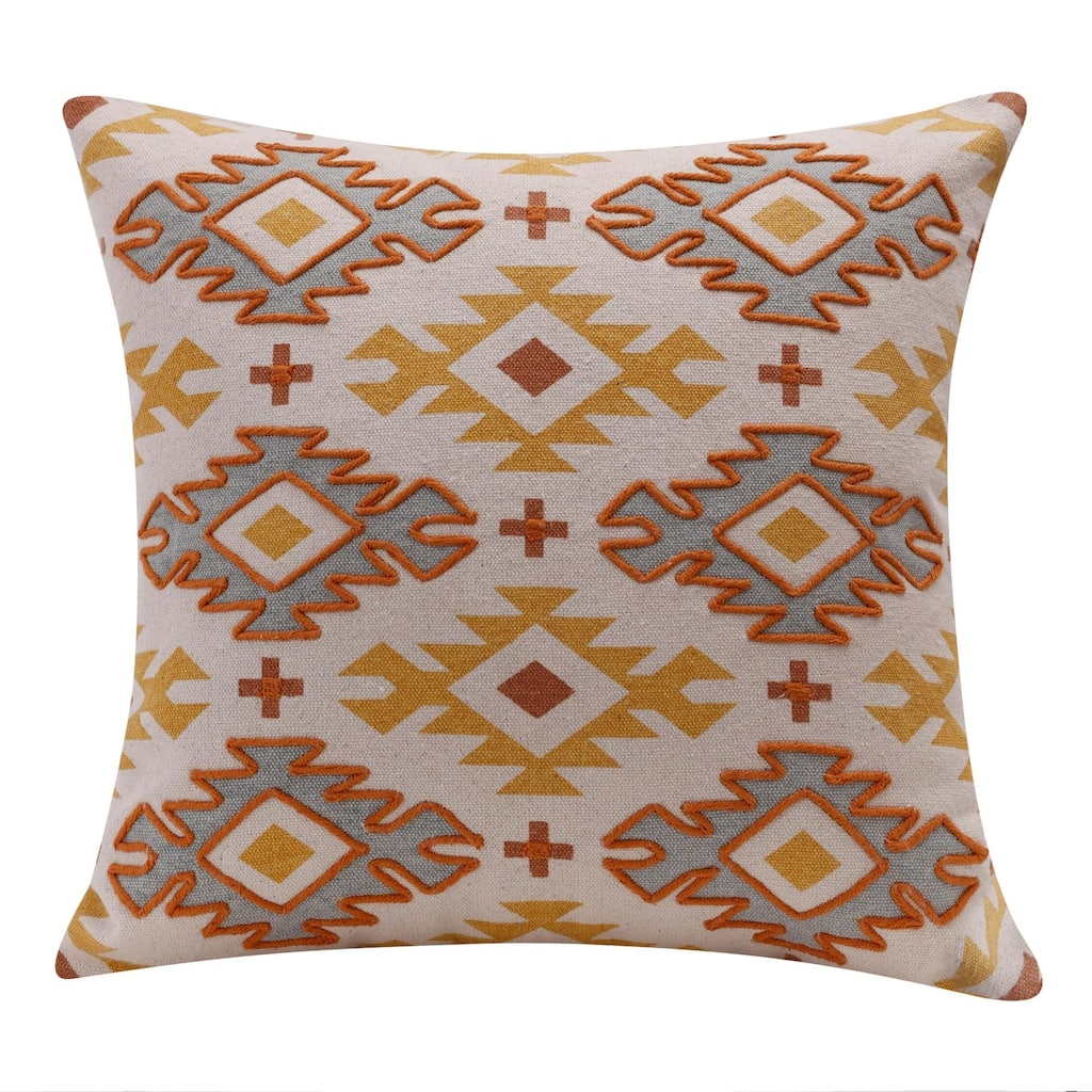 Handmade Southwestern Square Throw Pillow - 20" - Rust Orange and Yellow