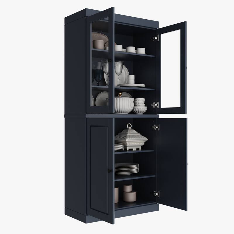 Palace Imports 100% Solid Wood Pantry Cabinet, Raised Panel & Clear Glass Doors, Adjustable Shelves, 32" Wide, 71.5" Tall
