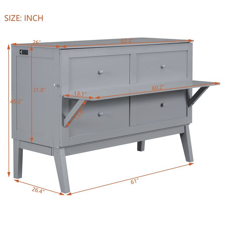 Queen Size Murphy Bed with USB Port and removable Shelves on Each Side