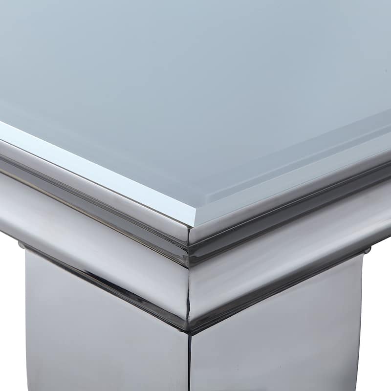 Furniture of America Pizo Glam 79-inch Chrome Leg Glass Top Dining Table
