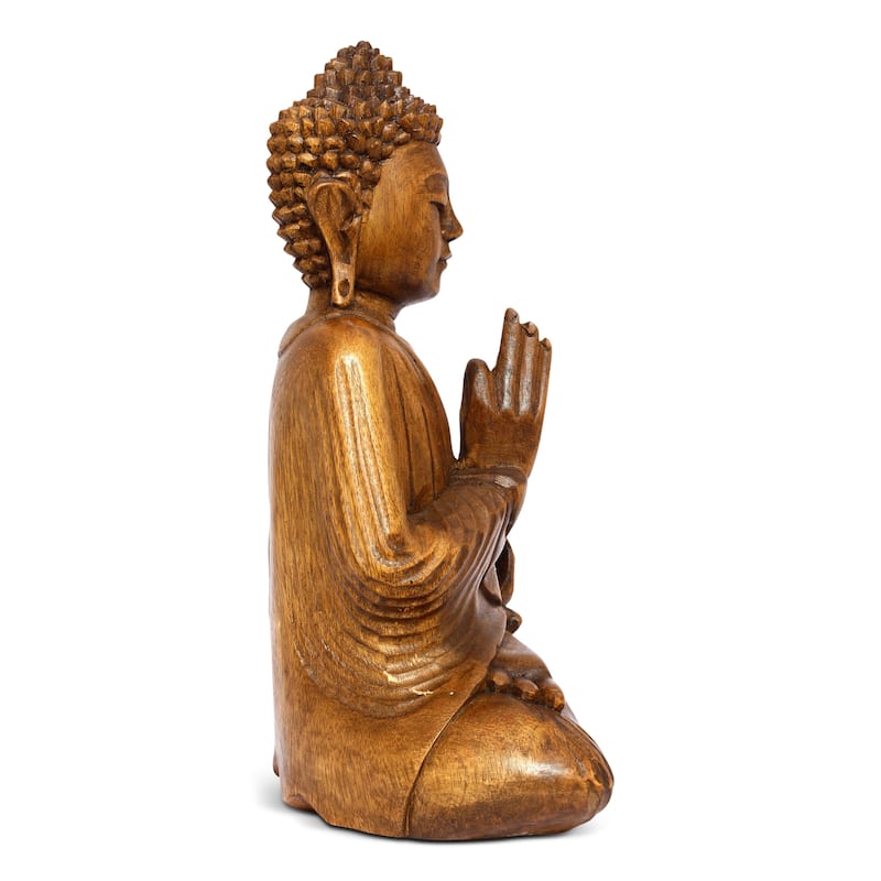 Wooden Serene Sitting Buddha "Vitarka Mudra" Statue Handmade Meditating Sculpture Figurine Home Decor Accent Handcrafted Art