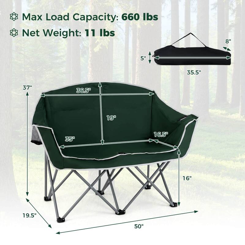 Costway Double Duo Camping Chair with Armrests Cup Holders Carry Bag