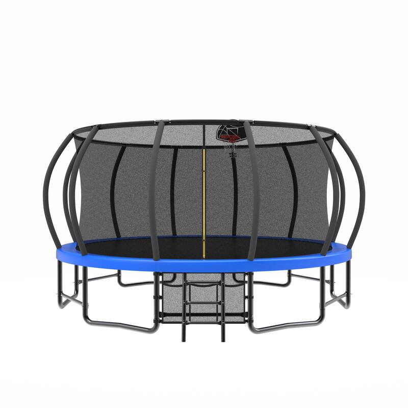 15FT Trampoline with Basketball Hoop - Recreational Trampolines with Ladder ,Shoe Bag and Galvanized Anti-Rust Coating - Blue